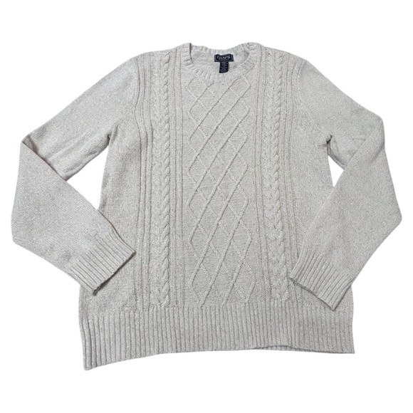 Chaps Tops - Chaps Cream Crewneck Cable Knit Sweater Woven With Sparkly Golden knit